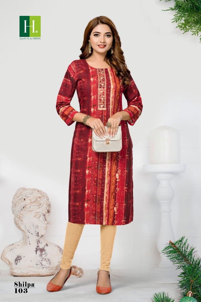 Hirwa Shilpa Rayon Designer Kurtis Catalog
